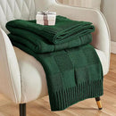 CozeCube Knit Throw Blanket, Green Checkered Throw for Couch, Soft Cozy Warm Knitted Blanket for Bed Sofa Living Room, 60"X80", Forest Green by CozyNest Decor