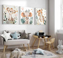 3 Pcs Safari Animals Nursery Canvas Wall Art Jungle Animals Cheetah Elephant Tiger Kids Room Illustration Pictures Wall Decor Posters Print Artwork for Classroom Boy's Girl's Room Bedroom by CozyNest Decor