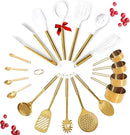Gold Kitchen Utensils Set - 19-Piece Set Includes Stainless Steel Gold Utensils, White Silicone Tools, and Measuring Cups and Spoons - Luxury Kitchen Accessories for Modern Cooking, Serving, & Gifting by CozyNest Decor