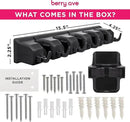 Combo 5 Slot Broom Holder w/ 1 Self Adhesive Mop Gripper No-Drilling, Wall Mount Tool Organizers For Kitchen, Garage, Laundry Room- Anti-Slip Hanger For Brooms, Mops, Rakes, Dustpans (Black / Black) by CozyNest Decor
