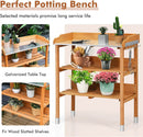 S AFSTAR Potting Bench, Work Station with Fir Wood Construction & Metal Tabletop, Garden Planting Table w/Open Shelves and Hanging Hooks, Gardening Table Potting Table for Outside Backyard Balcony by GreenHaven Gardens