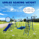 600lbs 6-in-1 Kids Swing Set, Backyard Playset with Belt & Platform Swings, Slide, Climbing Net, Basketball Hoop, Heavy-Duty A-Frame Metal Stand & 6 Anti-Tilt Stakes, Outdoor Gym for Ages 4-12 by TinyTreasures Baby Boutique
