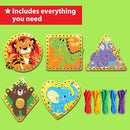 EZCRA Premium Foil Edge Lacing Cards for Kids Ages 3-6 | 10 Double-Sided Animal and Space Sewing Cards with Multilingual Learning | Durable Cardboard Fine Motor Skills Activity Kit by TinyTreasures Baby Boutique