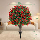 Artificial Rose Topiary Trees, 17 Inch UV-Resistant Red Flowers, Set of 2 with Ground Stakes, Indoor Outdoor Decorative Plants by GreenHaven Gardens