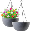 WOUSIWER 13 inch 2 Pack Large Hanging Planters for Indoor Outdoor Plants with Drainage Holes and Chain, Round Hanging Flower Pots for Garden Home Porch Decor, Grey Speckles by CozyNest Decor