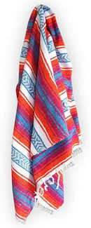 Del Mex Classic Mexican Blanket, Large Authentic Woven Falsa Throw (70"x50"), Artisan Southwest Décor for Beach, Yoga, Outdoors (Orange/Pink/Blue) by CozyNest Decor