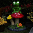 Alpine Corporation ZEN390SLR-L Frog on Mushroom Statue with LED Lights, Solar-Powered LED Frog Garden Statue, 24" H, Green by GreenHaven Gardens