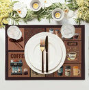 Coffee Theme Placemats Set of 4 Farmhouse Style Brown Linen Fabric Table Mat 12x18 Inch Washable Heat Resistant Non-Slip Place Mats for Home Party Kitchen Dining Decor by CozyNest Decor
