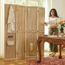 Room Divider Freestanding Folding Pegboard Privacy Screen | 4-Panel Display Stand for Jewelry, Craft Shows, Retail | Natural Wood, Portable & Space-Saving Design (Natural) by CozyNest Decor