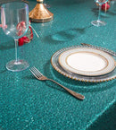 SquarePie Sequin Tablecloth 50 x 72 Inch Teal Sparkly Table Linen for Wedding Party by CozyNest Decor