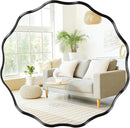 Fabuady Black Round Wavy Edge Mirror - 24'' Circle Wall Mirror with Metal Frame, Decorative Hanging/Leaning Mirror for Bathroom, Bedroom, Living Room, Hallway, Entryway, Office, Home Decor by CozyNest Decor