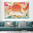 HZOHNAGO Japanese Tapestry Cherry Blossom Crane Sea Wave Fuji Mountain Red Sun Pattern Printed Wall Tapestry Painting Wall Hanging for Bedroom Living Room Dorm 90" W x 60" H by CozyNest Decor