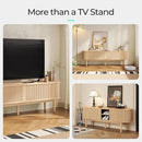 LINSY HOME Fluted TV Stand for 75" TV, Mid-Century Modern 70" Entertainment Center with Sliding Tambour Door and Storage Cabinet, Cruved TV Media Console Table for Living Room, Bedroom, Oak by CozyNest Decor
