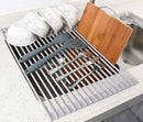 Surpahs Over Sink Foldable Multipurpose Roll-Up Dish Drying Rack, Silicone Wrapped Stainless Steel, Warm Gray, 17.5" x 13.1" by CozyNest Decor