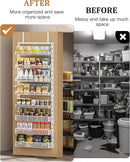 Over the Door Pantry Organizer 8-Tier, Large Metal Door Spice Rack with Adjustable Basket, 2 in 1 Wall Mount or Hanging Heavy-Duty Pantry Door Storage Shelf for Kitchen and Bathroom, White by CozyNest Decor