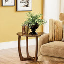 PADMA HOUSE Round Wood End Table with Curved Legs, Drum Circle Side Table with Snowflake Tabletop, Rounded Wooden Sofa Side Table, Brown Walnut Wood Tabletop & Legs 23.6" x 21.7" by CozyNest Decor