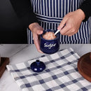 HAOTOP 12oz Sugar Bowl with Lid and Spoon,Ceramic Sugar Jar Sugar Dispenser Sugar Container Coffee Bar Accessories, Kitchen Countertop Canisters, Navy by CozyNest Decor