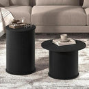 Set of 2 Round Nesting Coffee Tables for Living Room, Fluted Circle Black Wood Coffee and End Table Sets for Apartment, Small Spaces, Bedroom, Modern Style, Easy Assembly & Maintenance