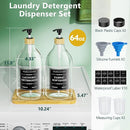 Moforoco Liquid Laundry Detergent Dispenser with Bamboo Tray, 2 Pack 64 Oz Plastic Laundry Soap Dispenser, Fabric Softener Dispenser with Pump and Labels for Laundry Room Decor and Organization by CozyNest Decor