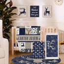 Personalized Baby Crib Bedding Set, 5-Piece Navy Deer Design Baby Crib Sets with Custom Name, Toddler Double Layer Blanket Fitted Sheets Changing Pad Cover Rug Wall Art Set, Charming Nursery Decor by TinyTreasures Baby Boutique