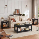 Farmhouse Coffee Tables for Living Room,Square Tea Table with Open Storage Shelf,Large Coffee Table,Rustic Wooden Center Table,Black by CozyNest Decor