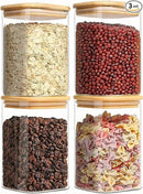 Square Glass Jars Canister with Wood Lid 37 FL OZ [Set of 4], Container Jar with Sealing, Lids for Oat Pasta Flour Cereal Rice Sugar Tea Coffee Beans, Best for Kitchen & Pantry by CozyNest Decor