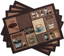 Coffee Theme Placemats Set of 4 Farmhouse Style Brown Linen Fabric Table Mat 12x18 Inch Washable Heat Resistant Non-Slip Place Mats for Home Party Kitchen Dining Decor by CozyNest Decor