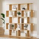 Oak 5-Tier Geometric Bookcase, S-Shaped Modern Bookshelf Set of 2, 62.6" Tall Room Divider Book Shelf, Decorative Display Shelf by CozyNest Decor