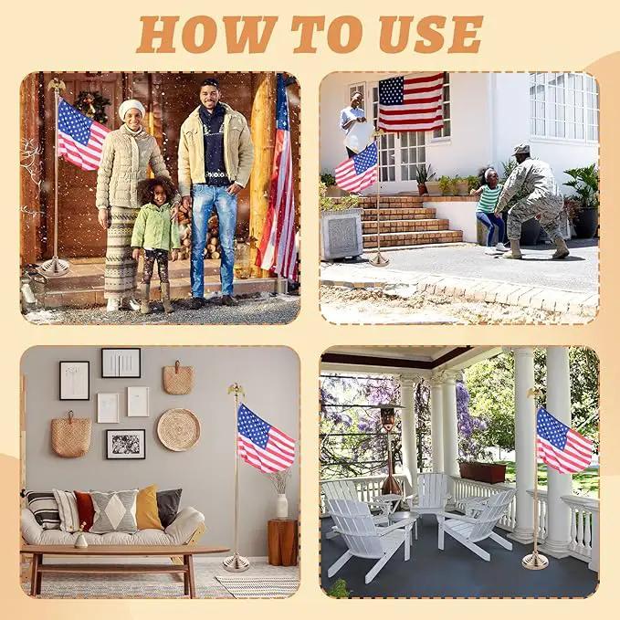 Leinuosen 4 Pcs Flag Holder Stand FlagPole Stand Flag Pole Base for Indoor Outdoor 1.3/1.1 Inch Diameter Flagpole Garden House Classroom Churches Meeting Party Flags Banner(Gold), photo 5 of 7