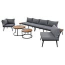 6-Piece Outdoor Sectional Sofa Set with Round Nesting Coffee Tables and Seating Sofa with Cushions for Patio, Porch and Garden (Grey)