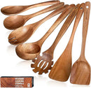 Wooden Utensil Set,WOTTISH 7Pcs Nonstick Wood Spatula,Wooden Kitchen Utensils Set Non Toxic,Wooden Spoons for Cooking（A07） by CozyNest Decor