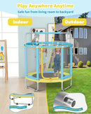 55” Trampoline for Kids, Powder-Coated Mini Trampoline for Toddlers, Indoor Outdoor Toys with Adjustable Gymnastics Bar, Swing, Basketball Hoop, Birthday Gifts for Boys & Girls Ages 1-8 by TinyTreasures Baby Boutique