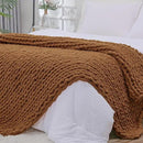 Bigacogo Chunky Knit Throw Blanket for Couch, 51x63 inches, 100% Hand Knitted with Thick Jumbo Chenille Yarn, Cozy Soft Large Rope Knot Cable Crochet Blankets for Sofa Bed Living Room, Caramel by CozyNest Decor