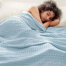 PHF Cooling Waffle Blanket Queen Size,Lightweight 60% Rayon Derived from Bamboo & 40% Cotton Breathable Blanket for Hot Sleepers, Soft and Luxury for Bed Couch and Sofa, 90"x90",Sky Blue by CozyNest Decor