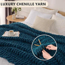 L'AGRATY Chunky Knit Blanket Throw: 72''x84'' Chenille Chunky Knitted Throw Blankets for Bed Couch - Handmade Thick Big Cable Knit Blanket - Large Crochet Rope Blankets for Home Decor(Blue) by CozyNest Decor