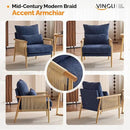 VINGLI Boho Braid Accent Armchairs Set of 2,Mid-Century Modern Chiars with Solid Wooden Armrest,Comfy Louge Cushion Chairs with Waist Pillow for Bedroom,Living Room,Reading Room, Blue by CozyNest Decor