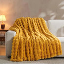 Lotus Karen Faux Fur Throw Blanket Ginger Yellow - Big Bubble Rabbit Fluff Blanket for Couch Bed Sofa,Softest Fluffy Fuzzy Cozy Blanket,Thick Furry Plush Shaggy Warm Blankets for Women,90x90 Inches by CozyNest Decor