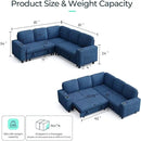 LINSY HOME Sectional Sleeper Sofa with Pull Out Couch Bed - Convertible Plush Corduroy Cloud Couch with Storage Chaise & USB Charging, Comfy L Shaped Modular Couches for Living Room Apartment, Blue by CozyNest Decor