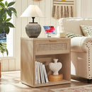LEYAOYAO Boho Rattan Coffee Table Sets 2 Pieces, Nightstand with Charging Station and Coffee Table with Hidden Storage Compartment, Natural Living Room Table Set, Wood Furniture Sets for Home Office by CozyNest Decor