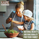 Luxe Designs Wooden Salad Bowl Set - Food Safe & Sustainable Decorative Bowl - Wood Bowl for Fruits, & Salads - Easy to Clean Large Salad Bowls Set w/Spoon, Fork – Wooden Bowls for Food (Natural) by CozyNest Decor