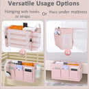Dual-purpose Bedside Caddy Bedside Organizer, Bed Caddy with 6 Pockets, Versatile Bedside Storage Solution Magazine Remotes holder, ideal for Home, Dorm, Hospital, Crib Bed (Pink) by CozyNest Decor