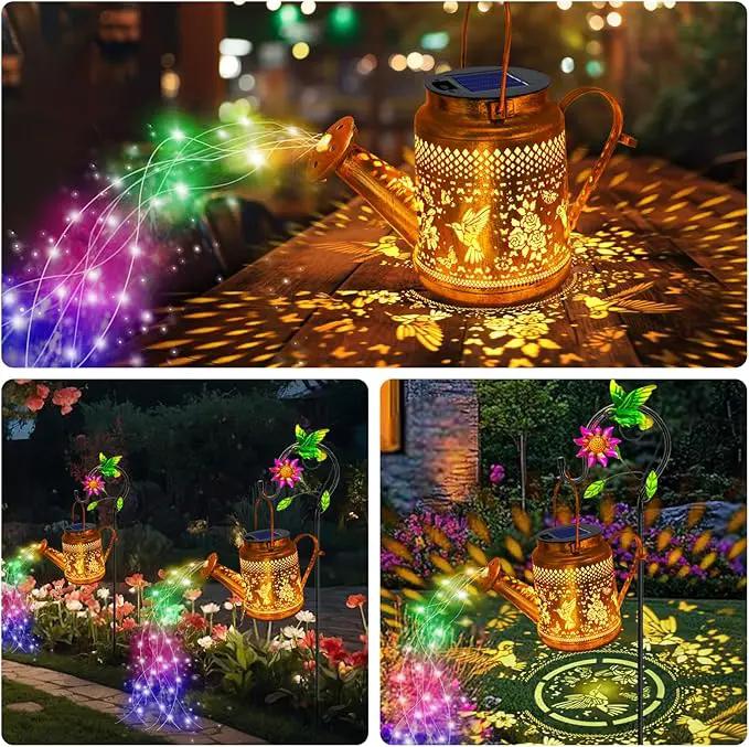 2 Pack Solar Lanterns Outdoor Waterproof,Hummingbird Watering Can Garden Decor,Hanging Solar Path Lights Yard Art,Outside Patio Decorations Gardening Birthday Gifts for Mom Grandma Women (with Hook), photo 5 of 7