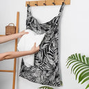 Linen Hanging Laundry Bag, 100% Linen Leaf Print Over The Door Laundry Hamper with Buttons and Zipper, Space Saving Door Hampers for Laundry Dirty Clothes Home Travel, Black, 19.7x27.5inches by CozyNest Decor