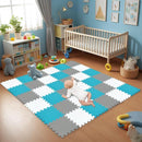 qqpp EVA Rubber 18 Tiles Interlocking Puzzle Foam Floor Mats - Baby Play Mat for Playing | Exercise Mat for Home Workout. White, Gray, Dark Green. QC-ALPb18N by TinyTreasures Baby Boutique