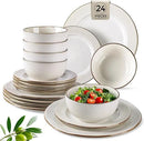 GBHOME Ceramic Dinnerware Sets, 24 pcs Embossed Elegant Stoneware Plates and Bowls Sets, Housewarming Wedding Gift | Dishwasher & Microwave Safe | Dishes Set Service for 8 by CozyNest Decor