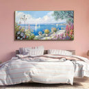 XLSJERST Large Coastal Wall Art - Ocean Seascape Canvas Yellow Green Flowers Painting Landscape Sailboat Picture Artwork Modern Large Framed for Living Room Bedroom Home Office Decor 58x29 Inches by CozyNest Decor