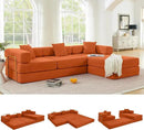 108" Oversized Convertible Sleeper Sofa Bed, Corduroy L Shape Sectional Couch, Folding Sofa Bed with Side Pocket, Modern Cloud Floor Mattress Couch, Modular Sofa for Living Room, Orange by CozyNest Decor