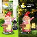 Solar Garden Gnome Statue Holding LED Lantern with Welcome Sign Outdoor Ornaments Waterproof Christmas Decoration for Outside Patio Yard Lawn Decor (Pink) by CozyNest Decor
