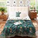 Boho 100% Organic Cotton Large Throw Blanket 50" x 60" - All Season Rustic Ultra Soft Breathable Floral Bird Blanket for Bed Sofa Couch Chair Bedspread Quilt Gift-Teal,Beige by CozyNest Decor