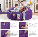 4FT Bean Bag Chair, Large Bean Bag Chairs with Memory Foam Filled, Fluffy Beanbag Sofa with Dutch Velvet Cover, Round BeanBag Chairs for Living Room, Playroom - Purple by TinyTreasures Baby Boutique